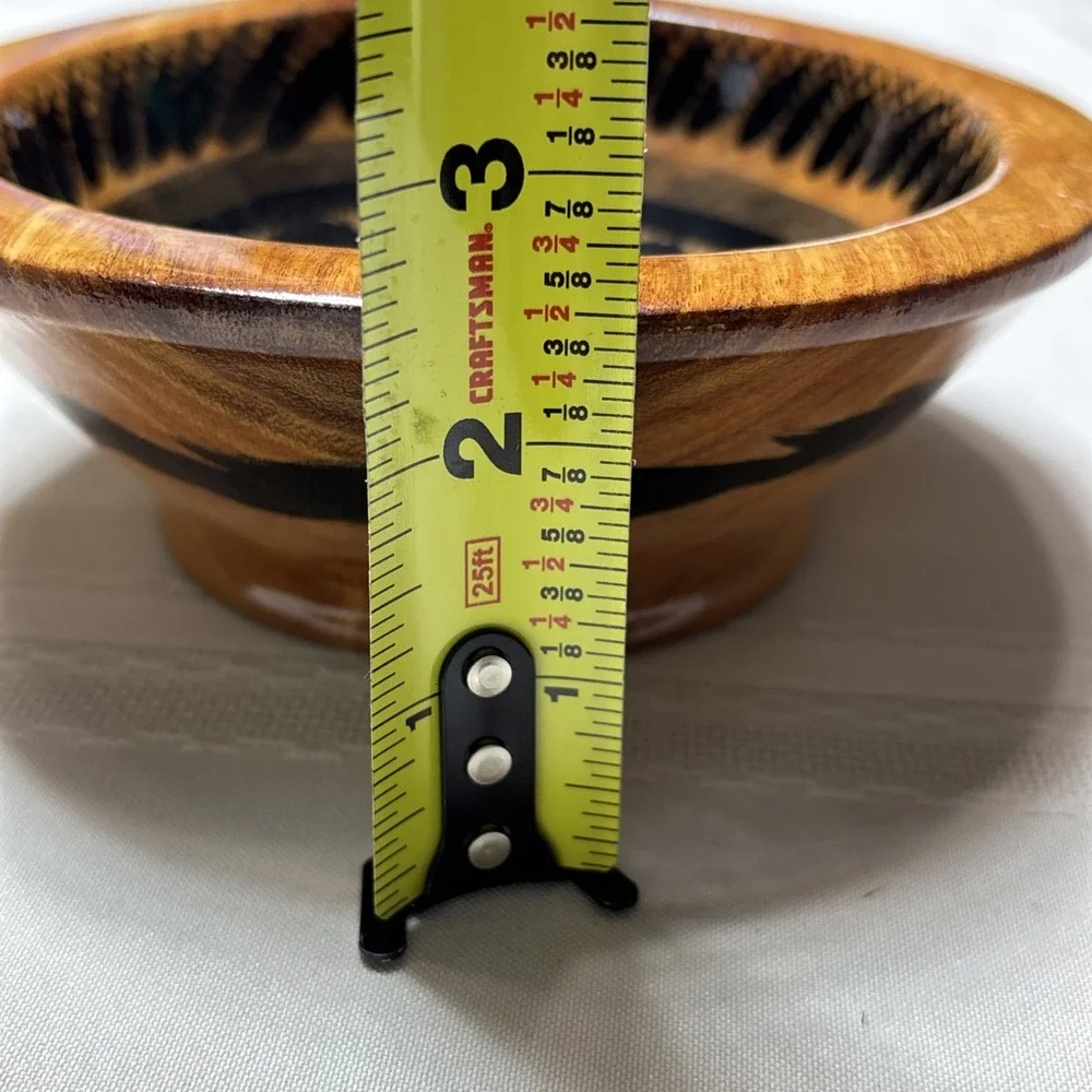 Hand-Painted Floral Wooden Round Decorative Bowl, Brown Black Art Theme